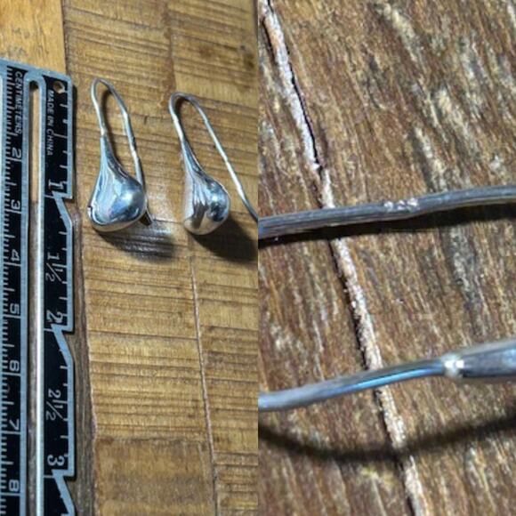 Vintage Sterling Silver 925 Teardrop Earrings Minimalist Sculptural Drop - Picture 2 of 4